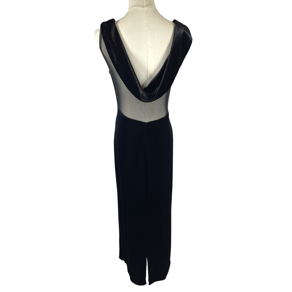 VTG 90s All That Jazz Velvet Mesh Maxi Dress S Black Whimsigoth Y2K Prom Party
